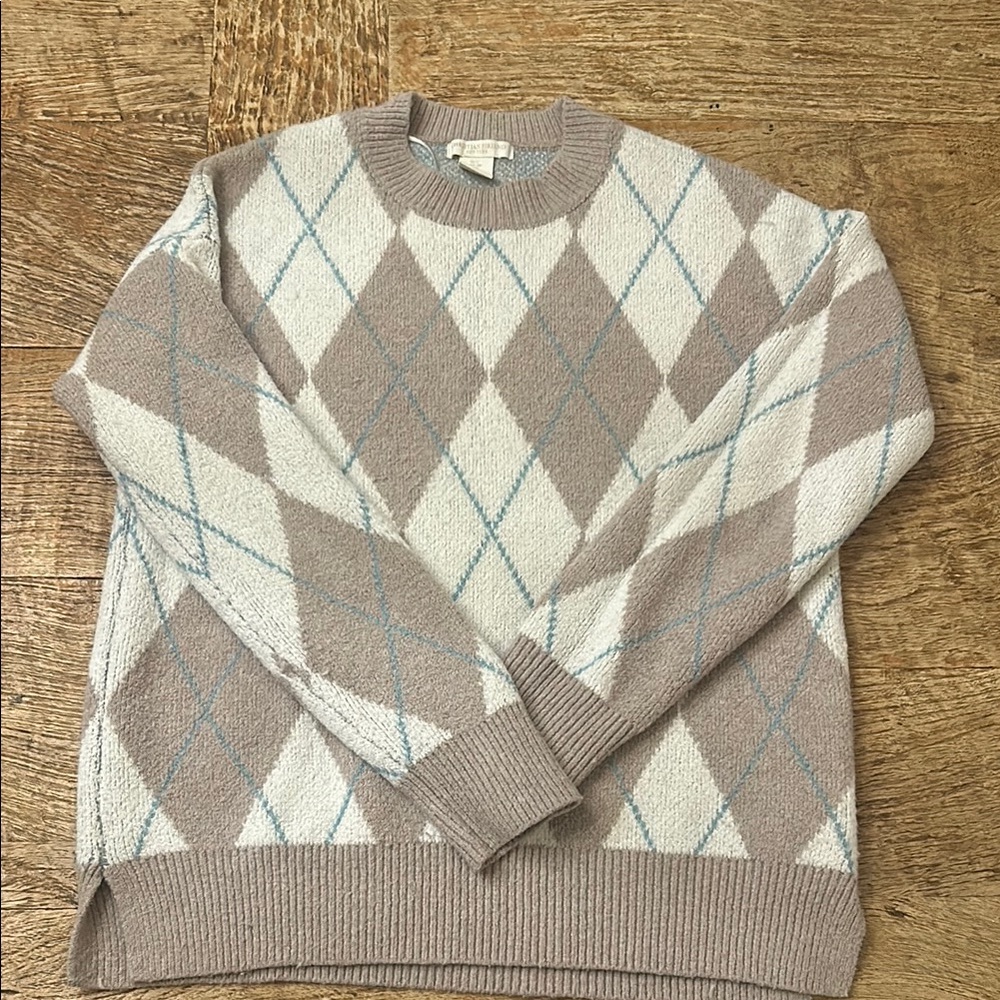 Christian Siriano Beige Argyle Sweater
